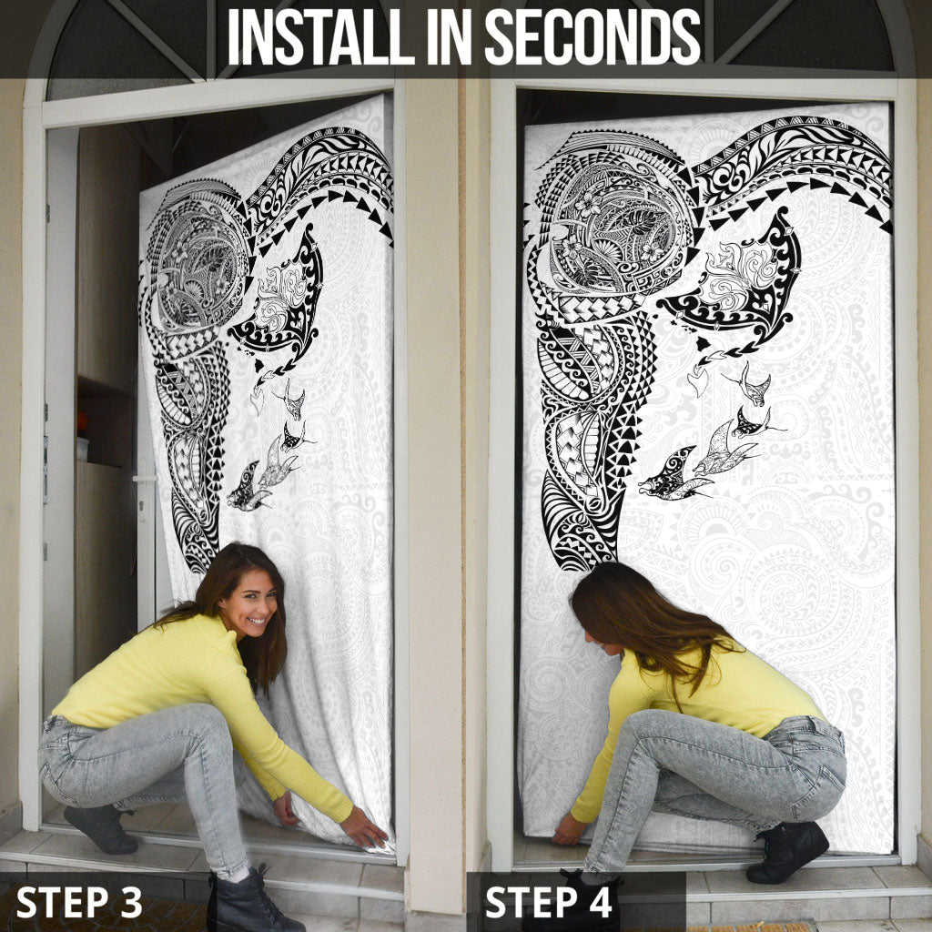 Hawaiian Manta Ray Tribal Door Cover Polynesian Art Motifs White Color