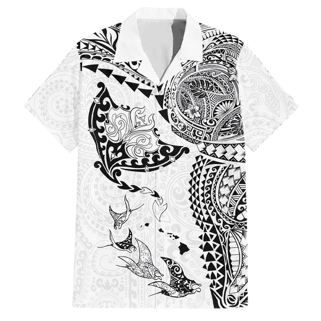 Hawaiian Manta Ray Tribal Family Matching Long Sleeve Bodycon Dress and Hawaiian Shirt Polynesian Art Motifs White Color LT03 Dad's Shirt - Short Sleeve White - Polynesian Pride