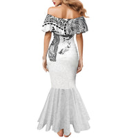 Hawaiian Manta Ray Tribal Family Matching Mermaid Dress and Hawaiian Shirt Polynesian Art Motifs White Color LT03 - Polynesian Pride