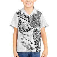 Hawaiian Manta Ray Tribal Family Matching Off Shoulder Maxi Dress and Hawaiian Shirt Polynesian Art Motifs White Color LT03 Son's Shirt White - Polynesian Pride