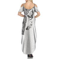 Hawaiian Manta Ray Tribal Family Matching Summer Maxi Dress and Hawaiian Shirt Polynesian Art Motifs White Color LT03 - Polynesian Pride