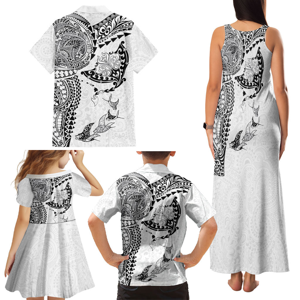 Hawaiian Manta Ray Tribal Family Matching Tank Maxi Dress and Hawaiian Shirt Polynesian Art Motifs White Color LT03 - Polynesian Pride