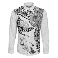 Hawaiian Manta Ray Tribal Family Matching Tank Maxi Dress and Hawaiian Shirt Polynesian Art Motifs White Color LT03 Dad's Shirt - Long Sleeve White - Polynesian Pride