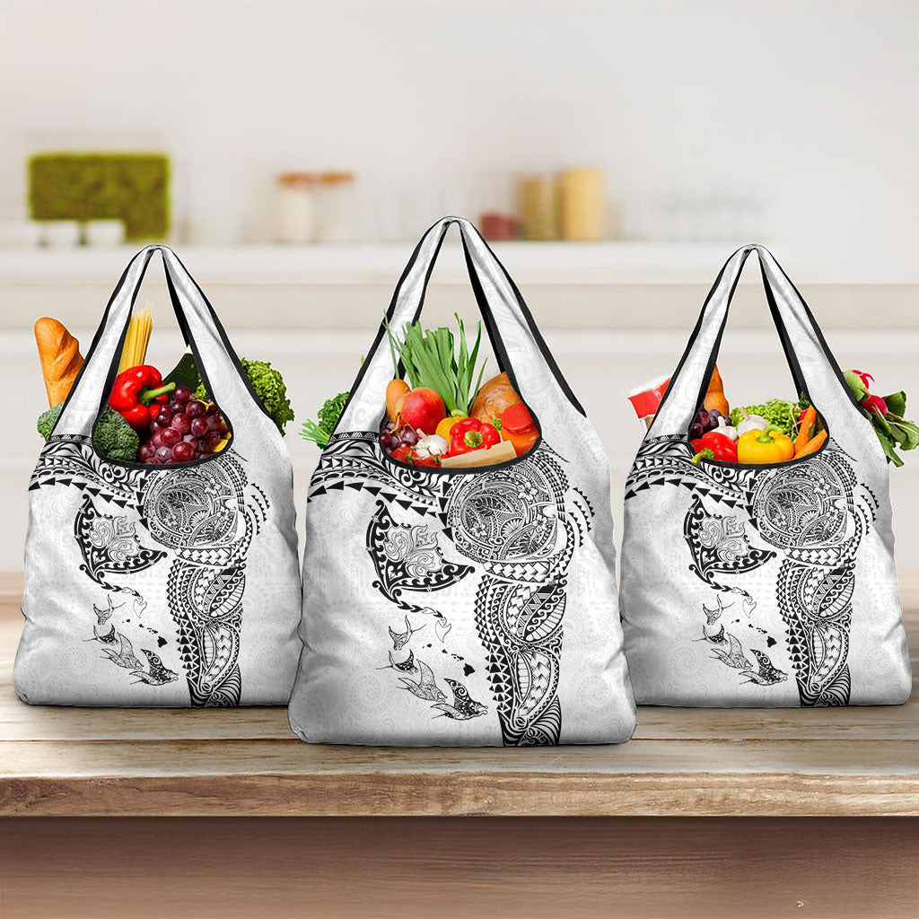 Hawaiian Manta Ray Tribal Grocery Bag Polynesian Art Motifs White Color