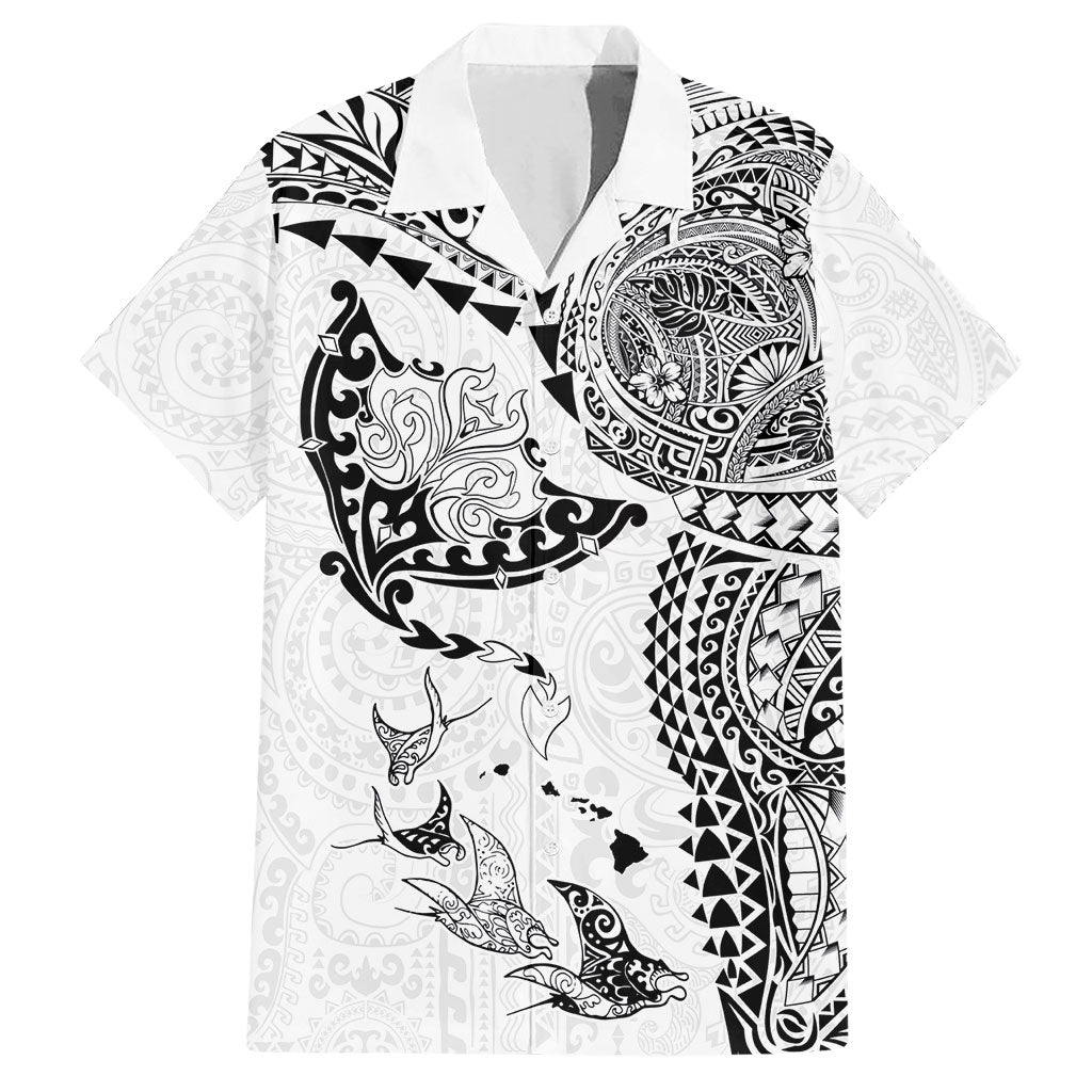 Hawaiian Manta Ray Tribal Hawaiian Shirt Polynesian Art Motifs White Color