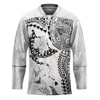 Hawaiian Manta Ray Tribal Hockey Jersey Polynesian Art Motifs White Color