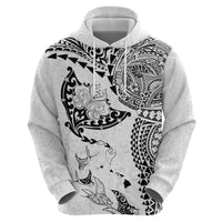 Hawaiian Manta Ray Tribal Hoodie Polynesian Art Motifs White Color