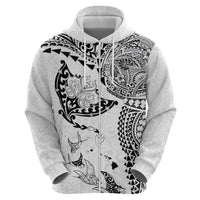 Hawaiian Manta Ray Tribal Hoodie Polynesian Art Motifs White Color