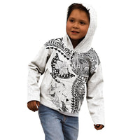 Hawaiian Manta Ray Tribal Kid Hoodie Polynesian Art Motifs White Color