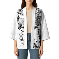 Hawaiian Manta Ray Tribal Kimono Polynesian Art Motifs White Color