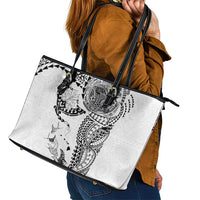 Hawaiian Manta Ray Tribal Leather Tote Bag Polynesian Art Motifs White Color