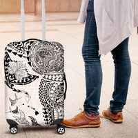 Hawaiian Manta Ray Tribal Luggage Cover Polynesian Art Motifs White Color