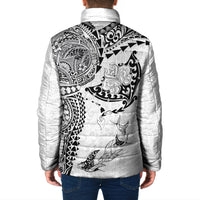 Hawaiian Manta Ray Tribal Padded Jacket Polynesian Art Motifs White Color