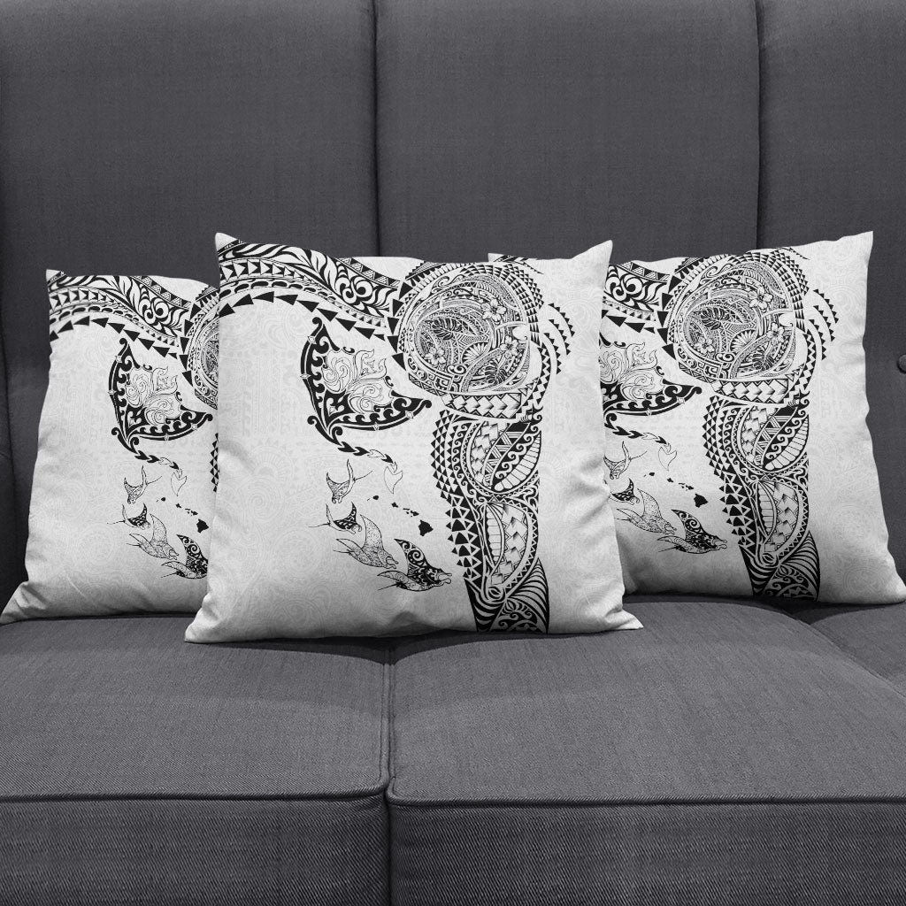 Hawaiian Manta Ray Tribal Pillow Cover Polynesian Art Motifs White Color