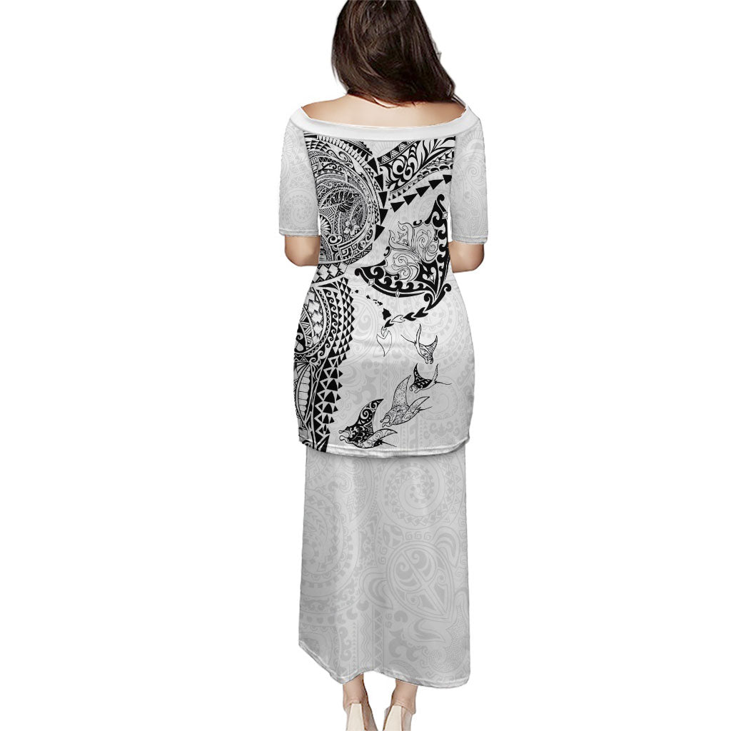 Hawaiian Manta Ray Tribal Puletasi Polynesian Art Motifs White Color