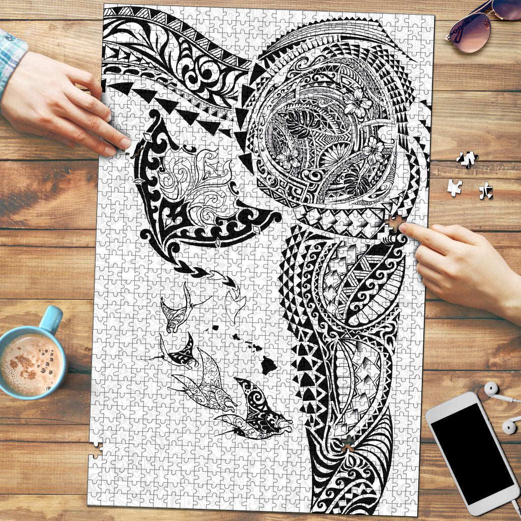 Hawaiian Manta Ray Tribal Puzzle Polynesian Art Motifs White Color