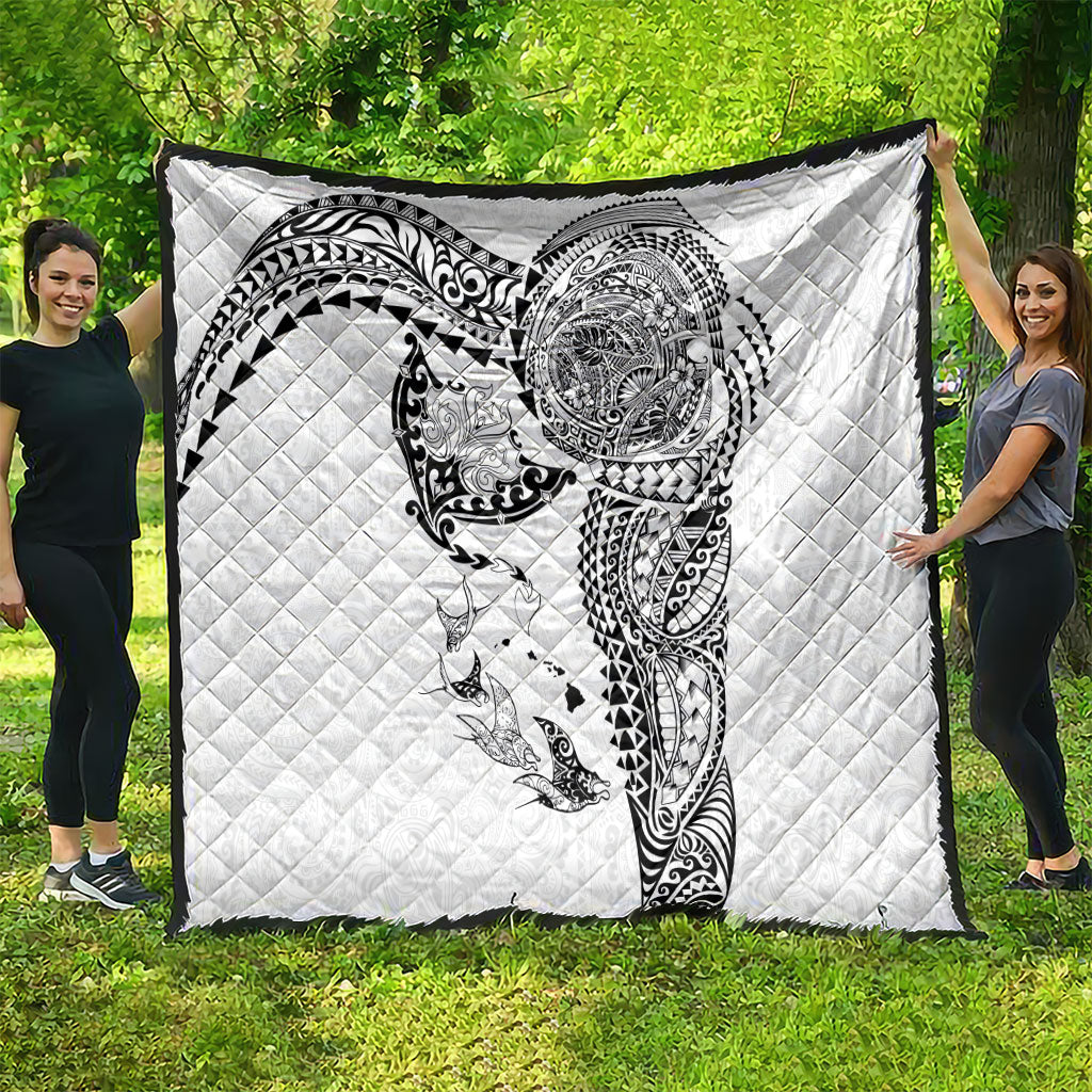 Hawaiian Manta Ray Tribal Quilt Polynesian Art Motifs White Color LT03 - Polynesian Pride