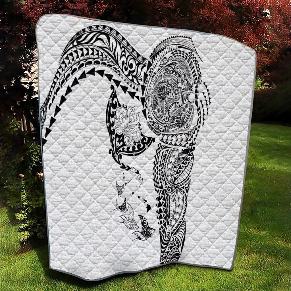 Hawaiian Manta Ray Tribal Quilt Polynesian Art Motifs White Color LT03 - Polynesian Pride