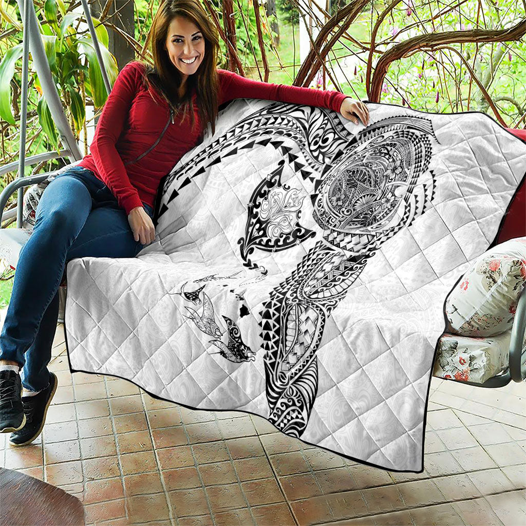 Hawaiian Manta Ray Tribal Quilt Polynesian Art Motifs White Color LT03 - Polynesian Pride