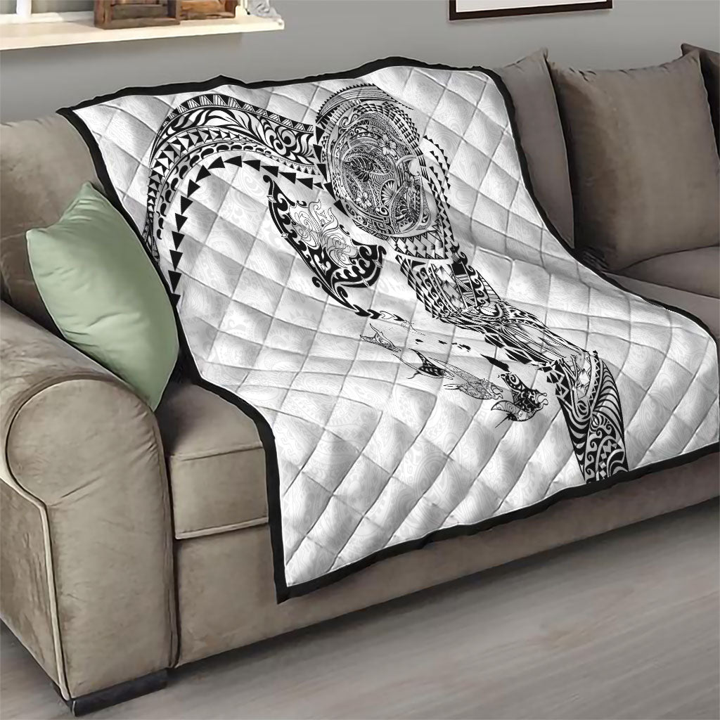 Hawaiian Manta Ray Tribal Quilt Polynesian Art Motifs White Color LT03 - Polynesian Pride