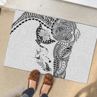 Hawaiian Manta Ray Tribal Rubber Doormat Polynesian Art Motifs White Color