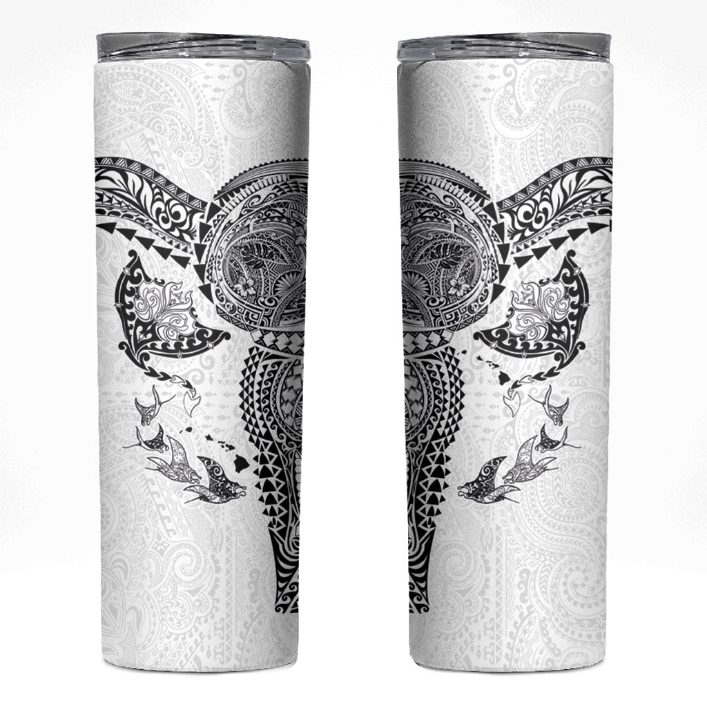 Hawaiian Manta Ray Tribal Skinny Tumbler Polynesian Art Motifs White Color
