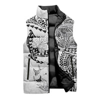 Hawaiian Manta Ray Tribal Sleeveless Puffer Jacket Polynesian Art Motifs White Color