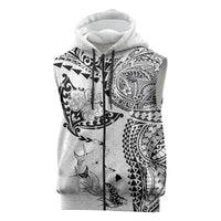 Hawaiian Manta Ray Tribal Sleeveless Zip Hoodie Polynesian Art Motifs White Color