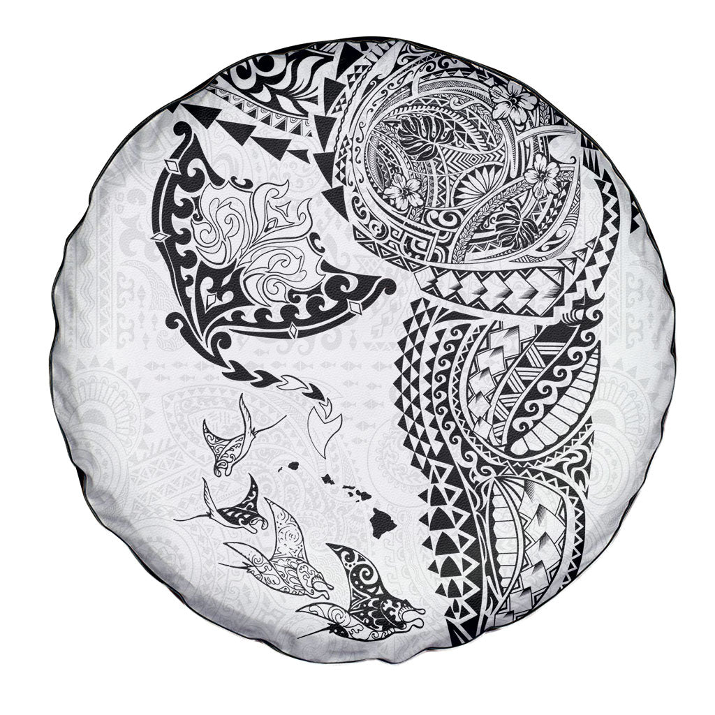 Hawaiian Manta Ray Tribal Spare Tire Cover Polynesian Art Motifs White Color