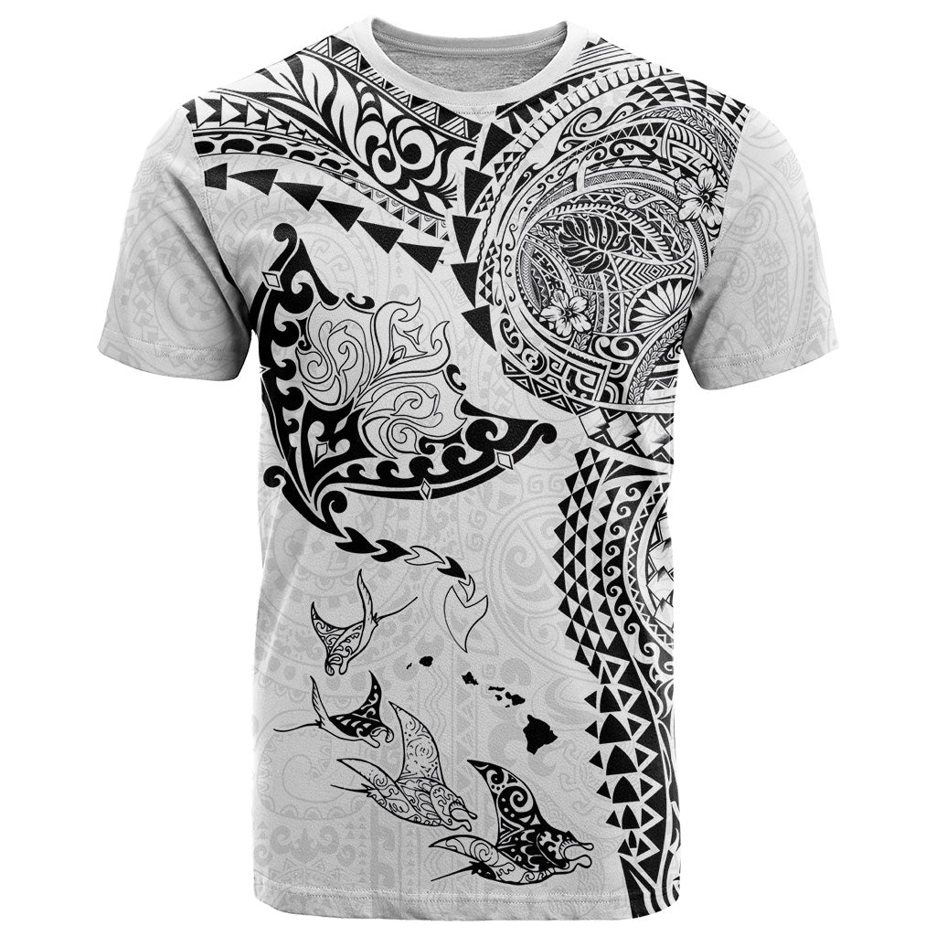 Hawaiian Manta Ray Tribal T Shirt Polynesian Art Motifs White Color