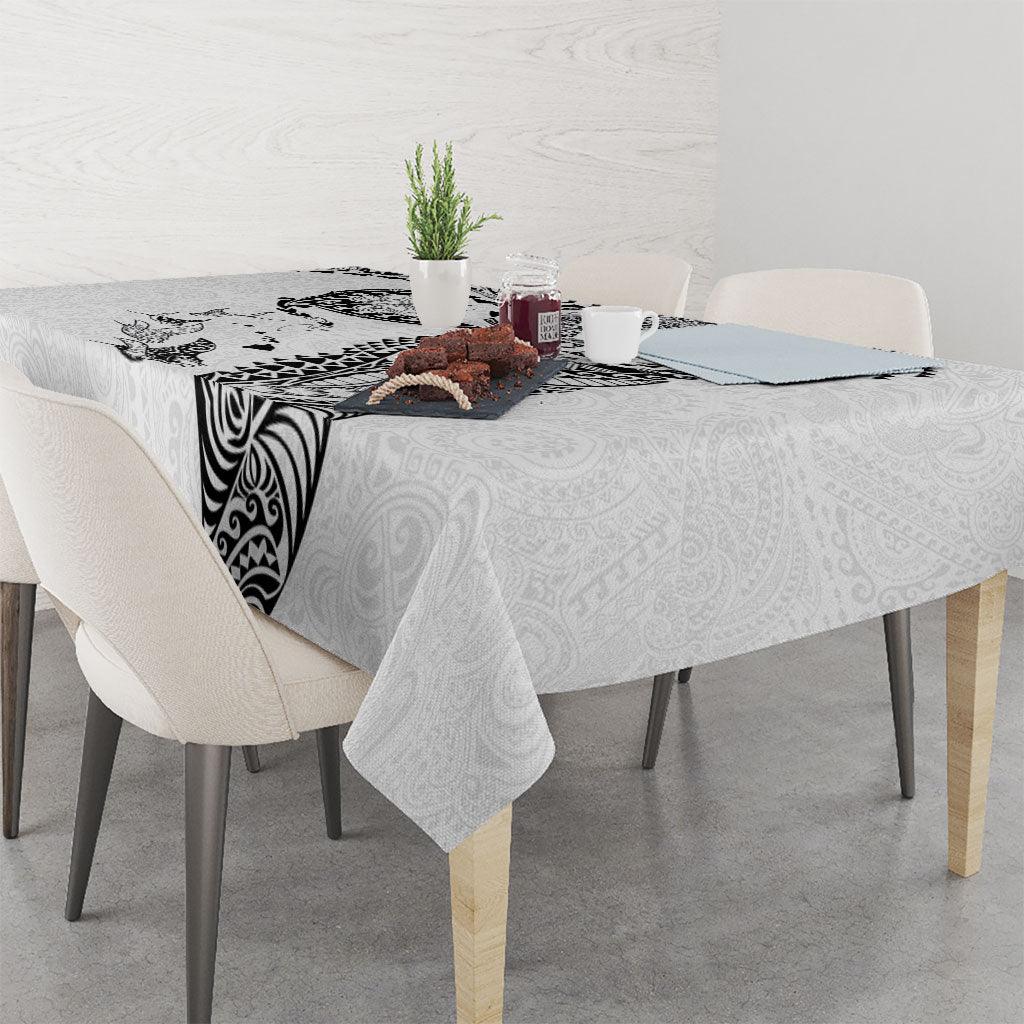Hawaiian Manta Ray Tribal Tablecloth Polynesian Art Motifs White Color