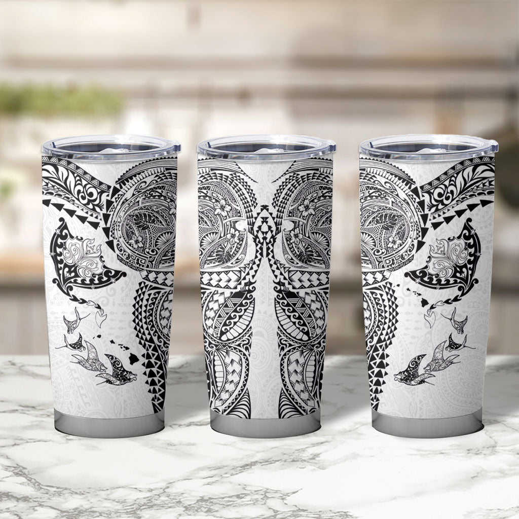 Hawaiian Manta Ray Tribal Tumbler Cup Polynesian Art Motifs White Color