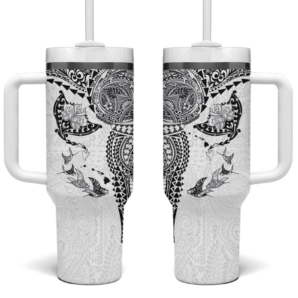 Hawaiian Manta Ray Tribal Tumbler With Handle Polynesian Art Motifs White Color