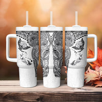 Hawaiian Manta Ray Tribal Tumbler With Handle Polynesian Art Motifs White Color