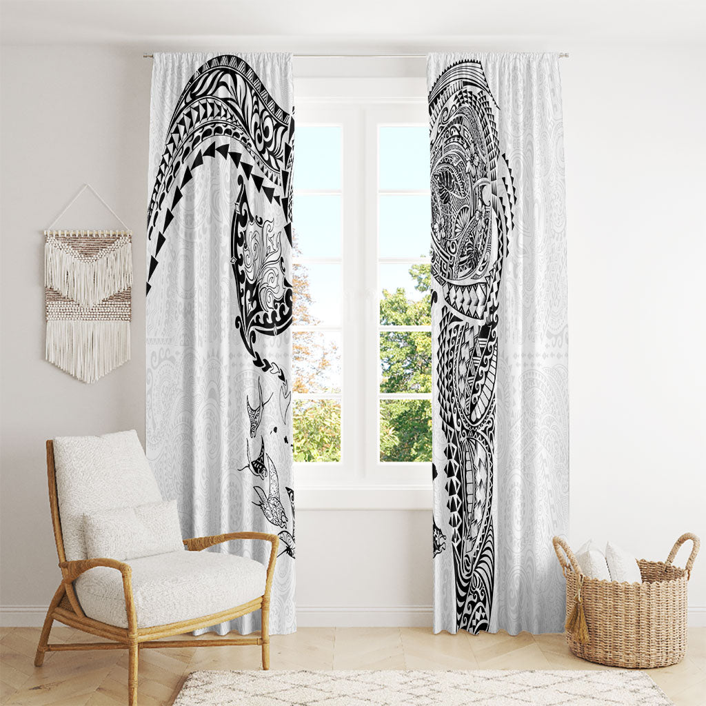 Hawaiian Manta Ray Tribal Window Curtain Polynesian Art Motifs White Color
