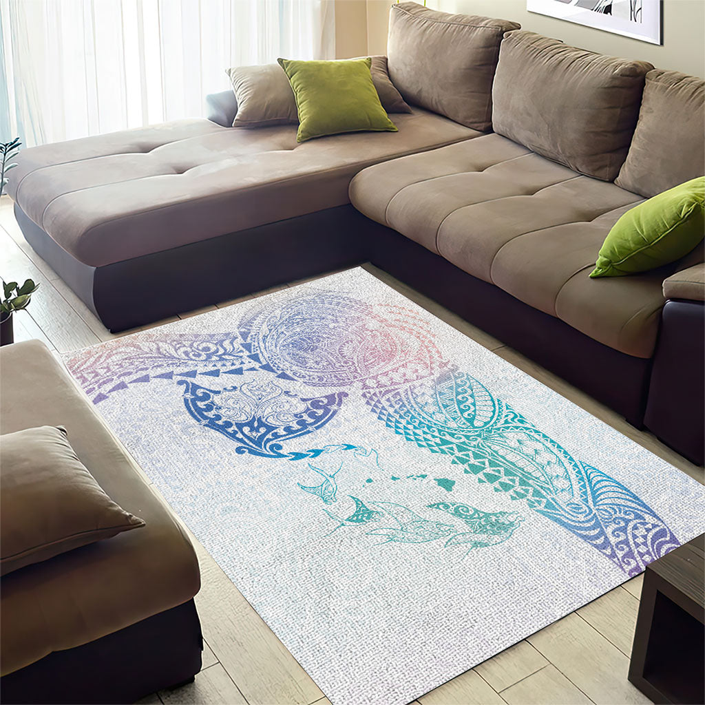 Hawaiian Manta Ray Tribal Area Rug Polynesian Art Motifs Sweet Pastel