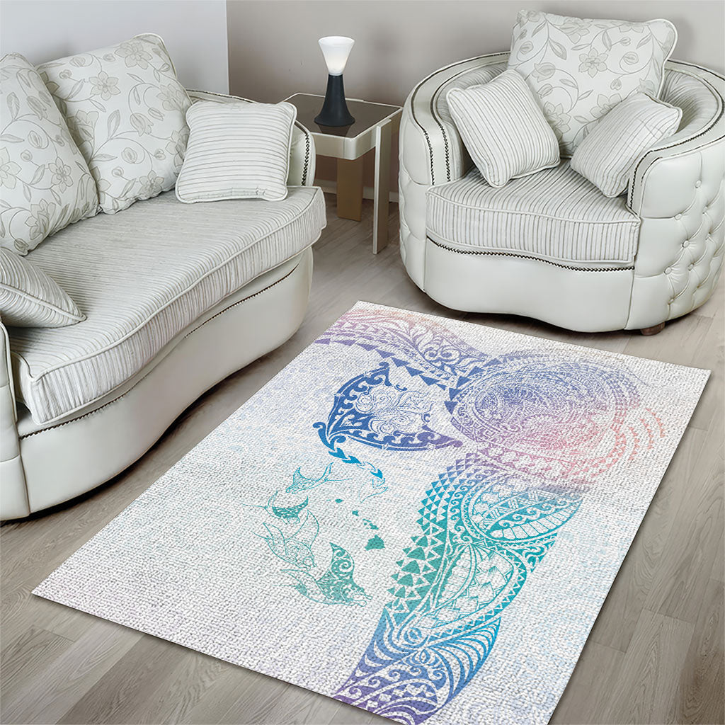 Hawaiian Manta Ray Tribal Area Rug Polynesian Art Motifs Sweet Pastel
