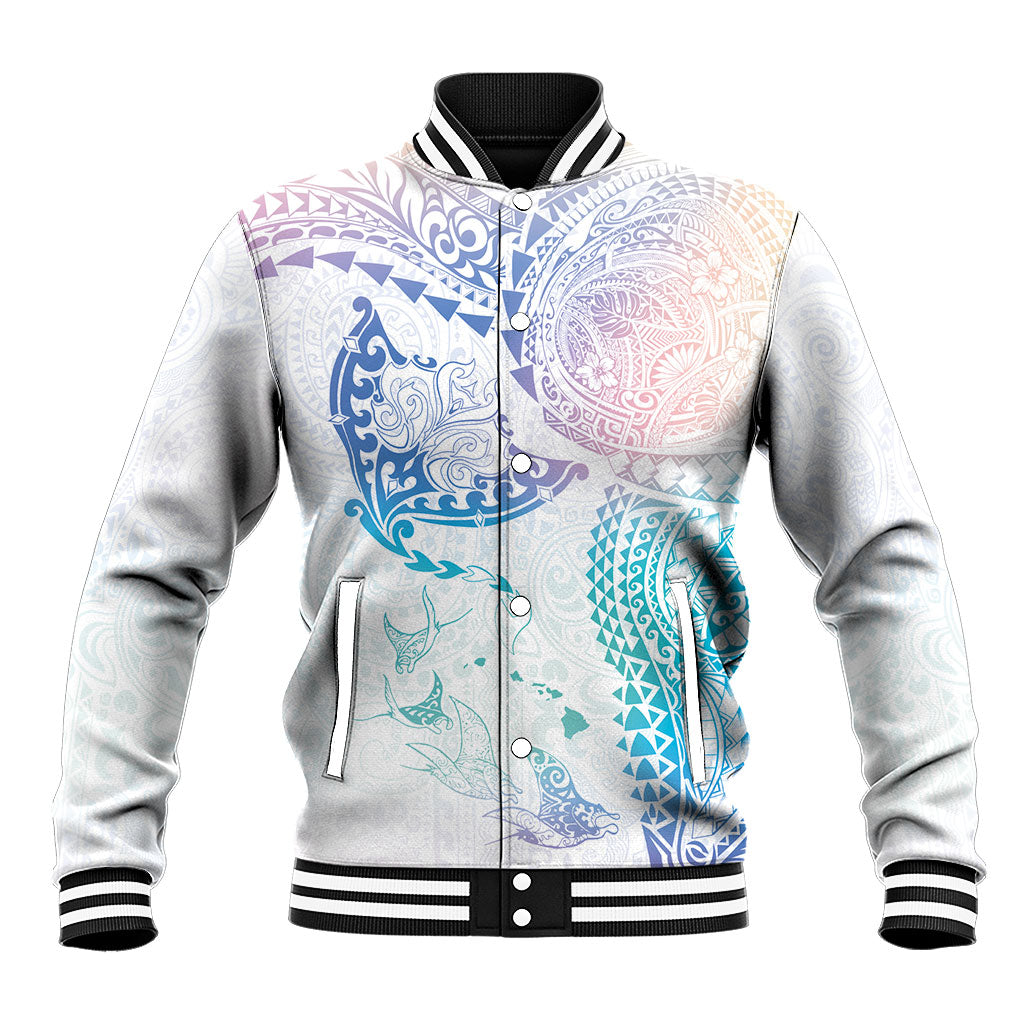 Hawaiian Manta Ray Tribal Baseball Jacket Polynesian Art Motifs Sweet Pastel