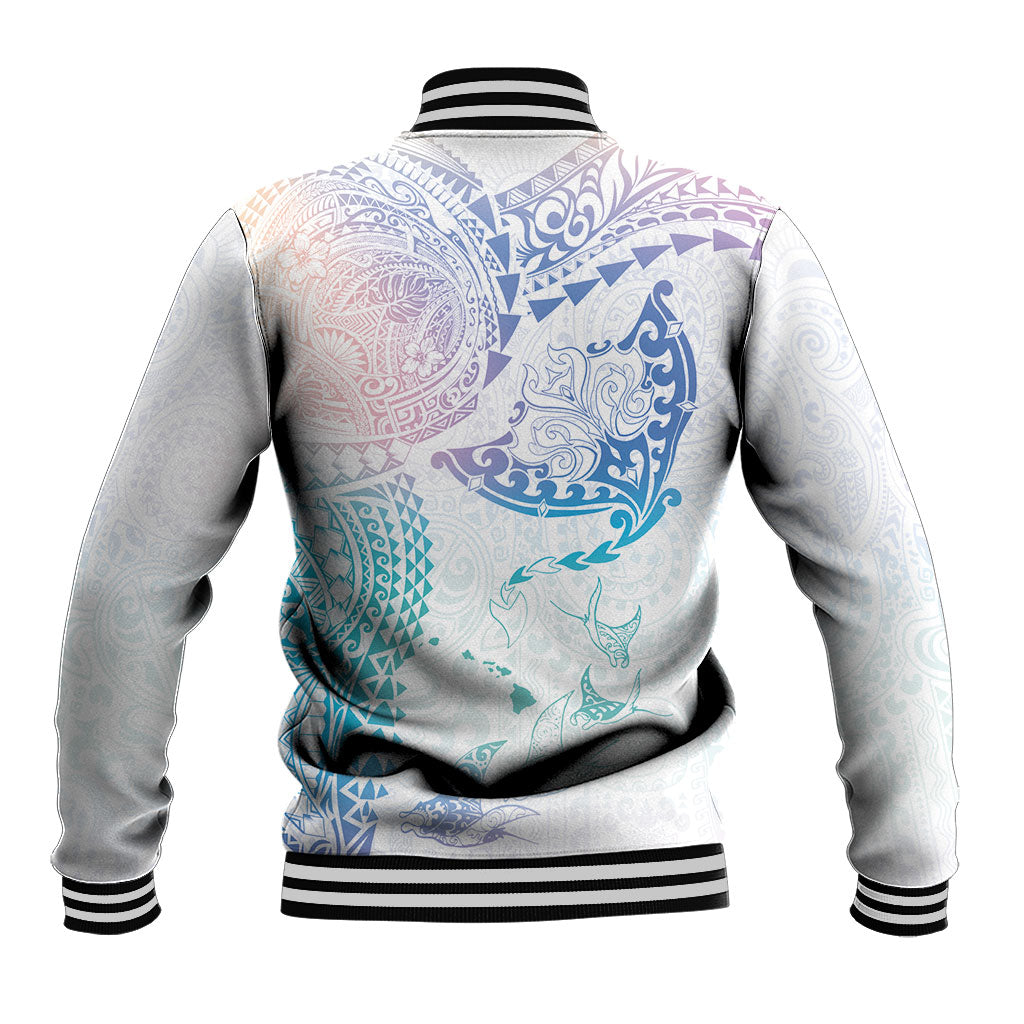 Hawaiian Manta Ray Tribal Baseball Jacket Polynesian Art Motifs Sweet Pastel