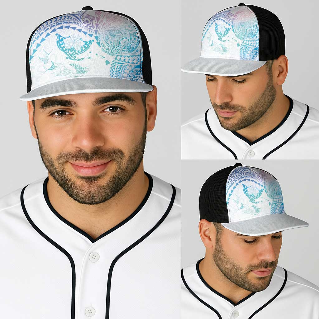 Hawaiian Manta Ray Tribal Baseball Net Cap Polynesian Art Motifs Sweet Pastel