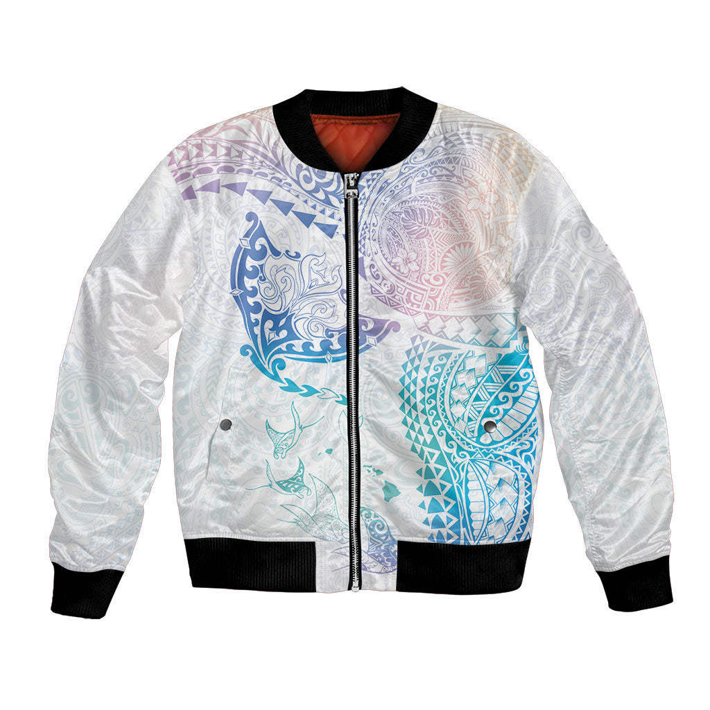 Hawaiian Manta Ray Tribal Bomber Jacket Polynesian Art Motifs Sweet Pastel