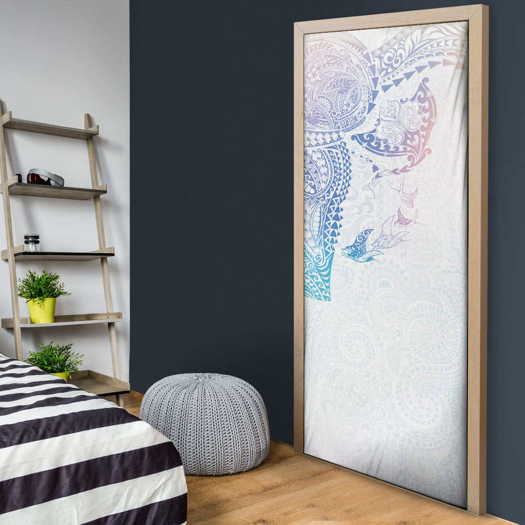 Hawaiian Manta Ray Tribal Door Cover Polynesian Art Motifs Sweet Pastel