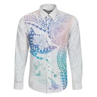 Hawaiian Manta Ray Tribal Family Matching Long Sleeve Bodycon Dress and Hawaiian Shirt Polynesian Art Motifs Sweet Pastel LT03 Dad's Shirt - Long Sleeve Multicolor - Polynesian Pride