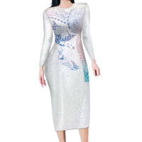 Hawaiian Manta Ray Tribal Family Matching Long Sleeve Bodycon Dress and Hawaiian Shirt Polynesian Art Motifs Sweet Pastel LT03 Mom's Dress Multicolor - Polynesian Pride