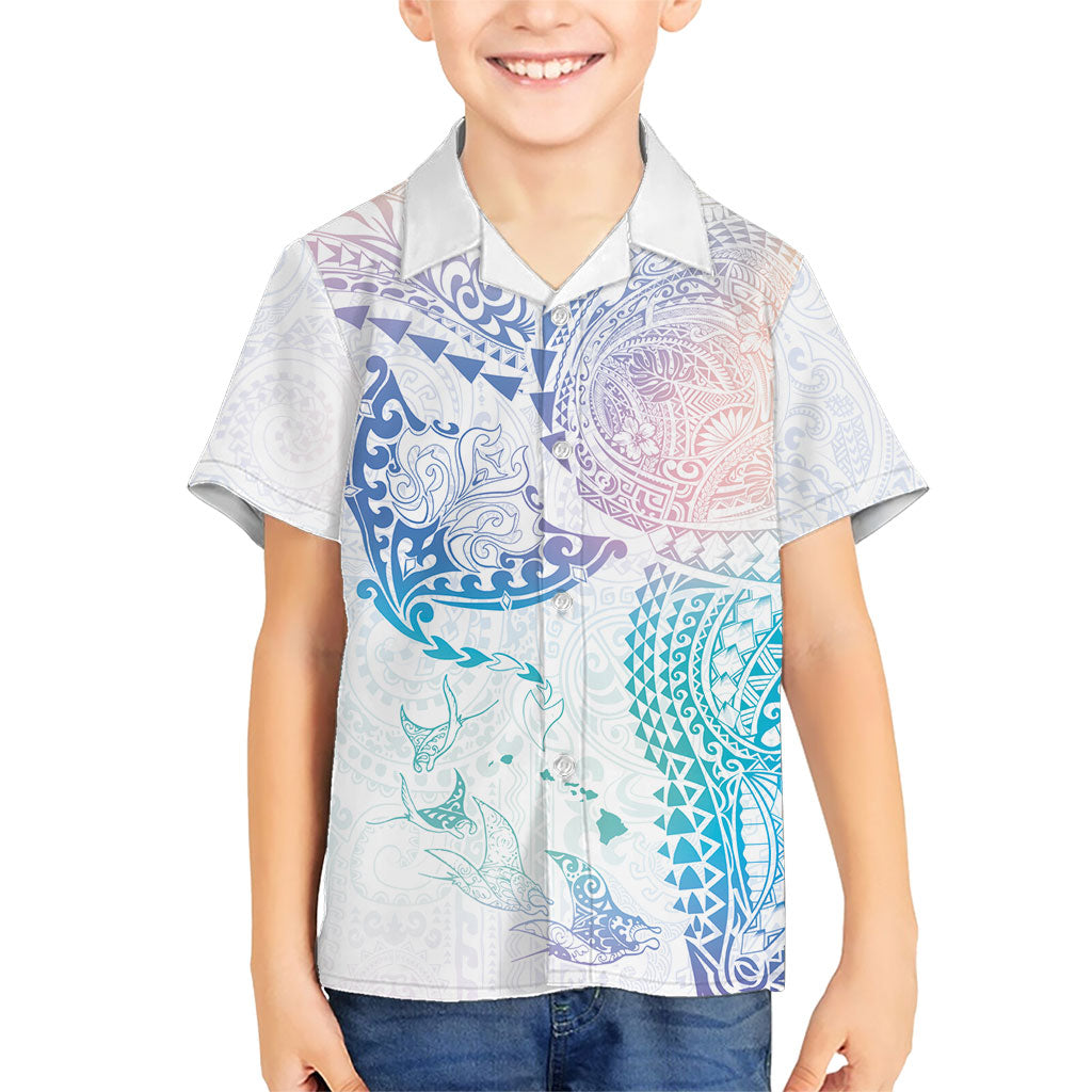 Hawaiian Manta Ray Tribal Family Matching Off The Shoulder Long Sleeve Dress and Hawaiian Shirt Polynesian Art Motifs Sweet Pastel LT03 Son's Shirt Multicolor - Polynesian Pride