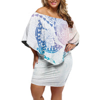 Hawaiian Manta Ray Tribal Family Matching Off Shoulder Short Dress and Hawaiian Shirt Polynesian Art Motifs Sweet Pastel LT03 Mom's Dress Multicolor - Polynesian Pride