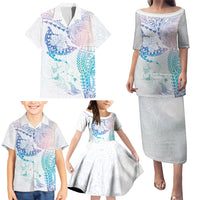 Hawaiian Manta Ray Tribal Family Matching Puletasi and Hawaiian Shirt Polynesian Art Motifs Sweet Pastel LT03 - Polynesian Pride