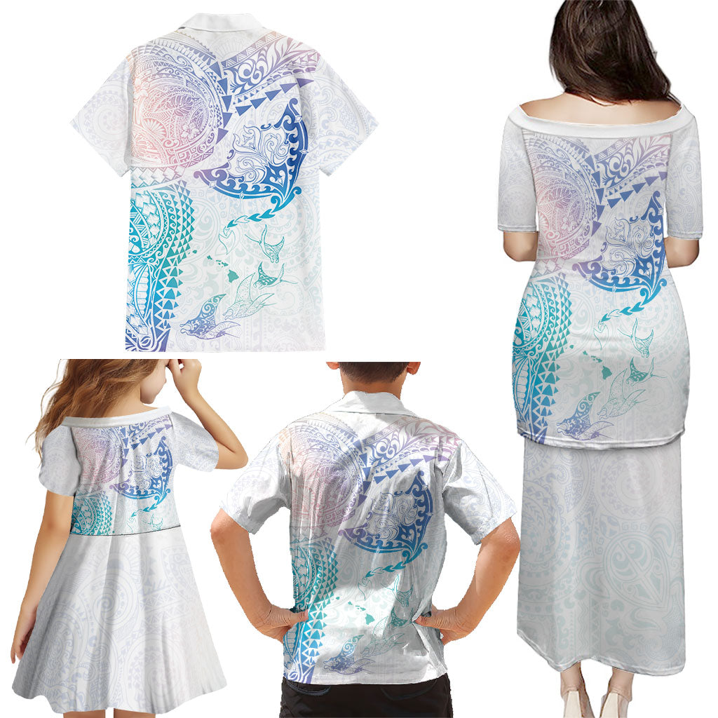 Hawaiian Manta Ray Tribal Family Matching Puletasi and Hawaiian Shirt Polynesian Art Motifs Sweet Pastel LT03 - Polynesian Pride