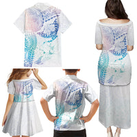 Hawaiian Manta Ray Tribal Family Matching Puletasi and Hawaiian Shirt Polynesian Art Motifs Sweet Pastel LT03 - Polynesian Pride