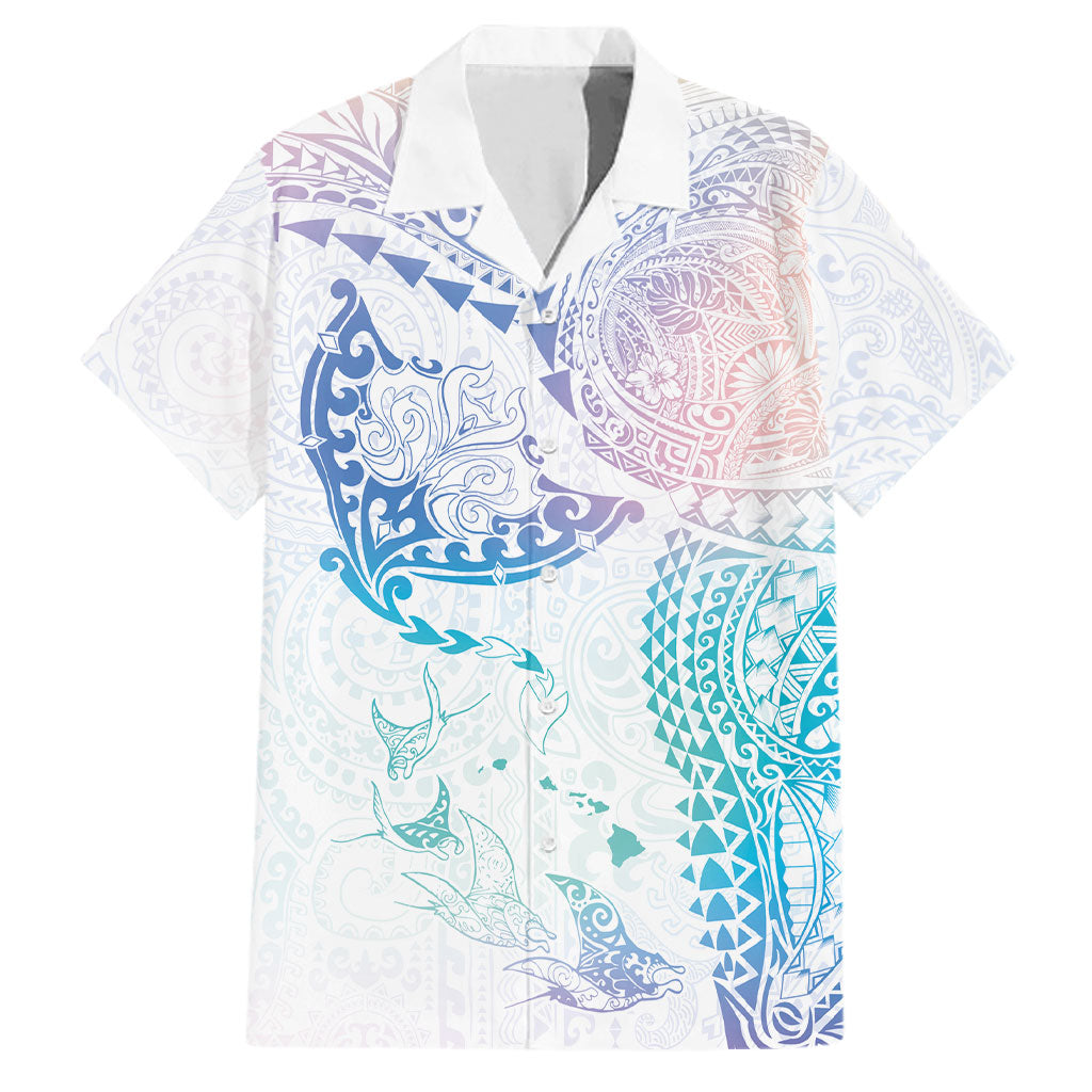 Hawaiian Manta Ray Tribal Family Matching Puletasi and Hawaiian Shirt Polynesian Art Motifs Sweet Pastel LT03 Dad's Shirt - Short Sleeve Multicolor - Polynesian Pride